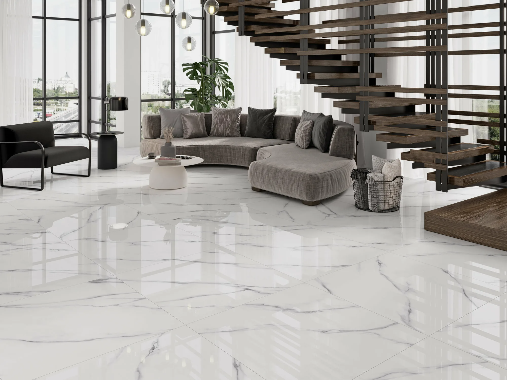 Grand Double-Height Hall with Italian Marble Cladding